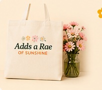 Custom tote bag and flowers
