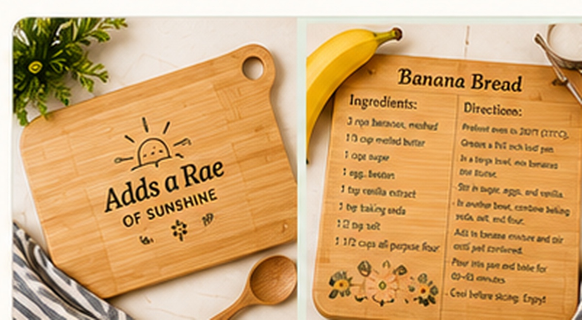 Personalized cutting board and banana bread recipe board